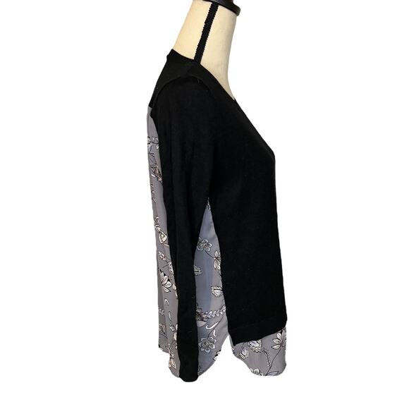 LOFT Women Sweater Small Black Ann Taylor Faux Layered Long Sleeve Crew Neck - Picture 3 of 6